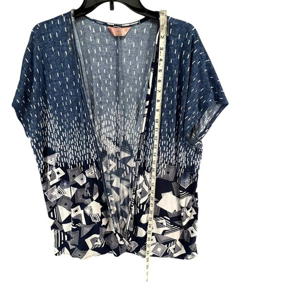 SJS Kimono Cardigan Womens 2XL Blue Geometric Open Front Relaxed Layering Flowy - Picture 8 of 12